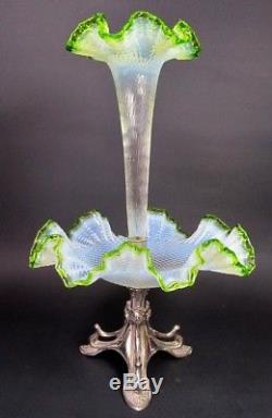 Antique Art Nouveau Epergne Vase Centerpiece Opalescent French Victorian Glass
