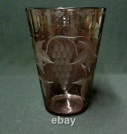 Antique Art Nouveau Etched Amethyst Glass Vase Grapevine Motif