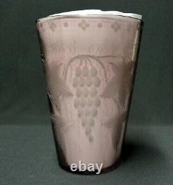 Antique Art Nouveau Etched Amethyst Glass Vase Grapevine Motif