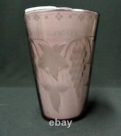 Antique Art Nouveau Etched Amethyst Glass Vase Grapevine Motif