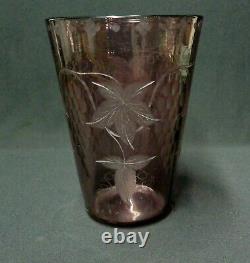 Antique Art Nouveau Etched Amethyst Glass Vase Grapevine Motif