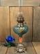 Antique Art Nouveau French Table Oil Lamp Blue Glass Parlor Victorian C1900