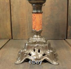 Antique Art Nouveau French Table Oil Lamp Blue Glass Parlor Victorian c1900 Antique Art Nouveau French Table Oil Lamp Blue Glass Parlor Victorian c1900