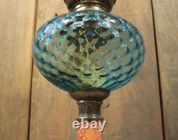 Antique Art Nouveau French Table Oil Lamp Blue Glass Parlor Victorian c1900 Antique Art Nouveau French Table Oil Lamp Blue Glass Parlor Victorian c1900