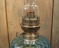 Antique Art Nouveau French Table Oil Lamp Blue Glass Parlor Victorian c1900 Antique Art Nouveau French Table Oil Lamp Blue Glass Parlor Victorian c1900
