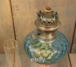 Antique Art Nouveau French Table Oil Lamp Blue Glass Parlor Victorian c1900 Antique Art Nouveau French Table Oil Lamp Blue Glass Parlor Victorian c1900