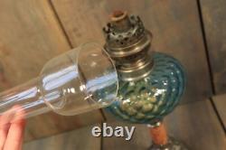 Antique Art Nouveau French Table Oil Lamp Blue Glass Parlor Victorian c1900 Antique Art Nouveau French Table Oil Lamp Blue Glass Parlor Victorian c1900