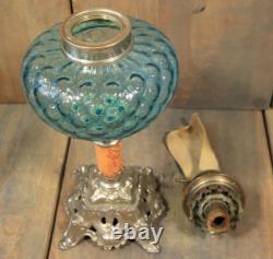 Antique Art Nouveau French Table Oil Lamp Blue Glass Parlor Victorian c1900 Antique Art Nouveau French Table Oil Lamp Blue Glass Parlor Victorian c1900