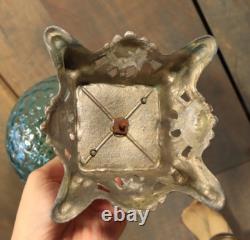 Antique Art Nouveau French Table Oil Lamp Blue Glass Parlor Victorian c1900 Antique Art Nouveau French Table Oil Lamp Blue Glass Parlor Victorian c1900
