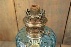 Antique Art Nouveau French Table Oil Lamp Blue Glass Parlor Victorian c1900 Antique Art Nouveau French Table Oil Lamp Blue Glass Parlor Victorian c1900