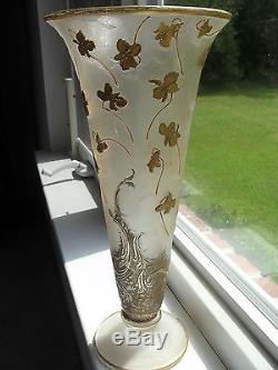 Antique Art Nouveau Glass Vase Mont Joye 13 Chipped Ice Cameo Legras France