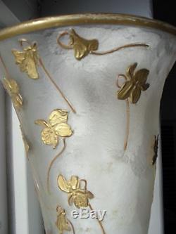 Antique Art Nouveau Glass Vase Mont Joye 13 Chipped Ice Cameo Legras France