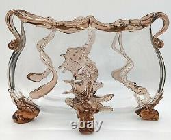 Antique Art Nouveau Harrach Glass Vase with Applied Glass Large 1880s to 1890s