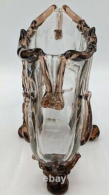 Antique Art Nouveau Harrach Glass Vase with Applied Glass Large 1880s to 1890s