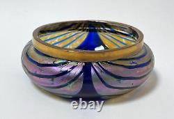 Antique Art Nouveau Iridescent Glass Pulled Feather Rose Bowl Vase Loetz Era