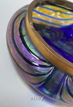 Antique Art Nouveau Iridescent Glass Pulled Feather Rose Bowl Vase Loetz Era