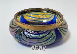 Antique Art Nouveau Iridescent Glass Pulled Feather Rose Bowl Vase Loetz Era