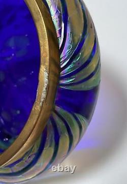 Antique Art Nouveau Iridescent Glass Pulled Feather Rose Bowl Vase Loetz Era