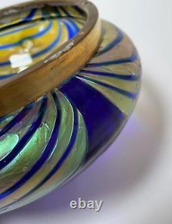 Antique Art Nouveau Iridescent Glass Pulled Feather Rose Bowl Vase Loetz Era