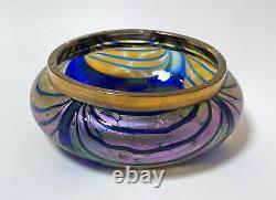 Antique Art Nouveau Iridescent Glass Pulled Feather Rose Bowl Vase Loetz Era