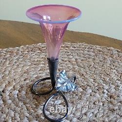 Antique Art Nouveau Single Glass Epergne Vase in Silver EP Holder UV Reactive 5