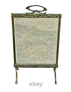 Antique Art Nouveau Victorian Copper Fireplace Screen Display Mirror Glass Deco