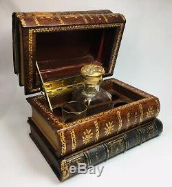 Antique Art Nouveau Victorian France Tantalus Glass Secret Leather Box Decanter