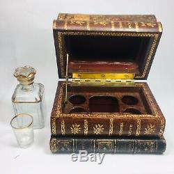 Antique Art Nouveau Victorian France Tantalus Glass Secret Leather Box Decanter