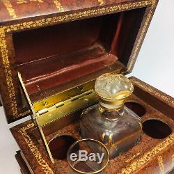 Antique Art Nouveau Victorian France Tantalus Glass Secret Leather Box Decanter
