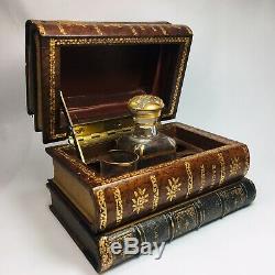 Antique Art Nouveau Victorian France Tantalus Glass Secret Leather Box Decanter