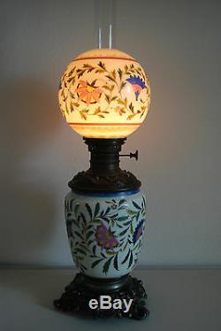 Antique Art Nouveau Victorian French Enamel Vintage Old Oil Kerosene Gwtw Lamp