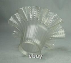 Antique Art Nouveau Victorian Frosted Satin Glass Lamp Shade Bell Ruffled Rim