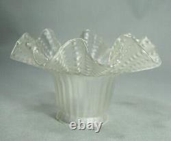 Antique Art Nouveau Victorian Frosted Satin Glass Lamp Shade Bell Ruffled Rim