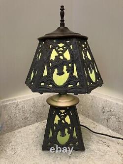 Antique Art Nouveau Victorian Slag Glass Cast Metal Boudoir Lamp