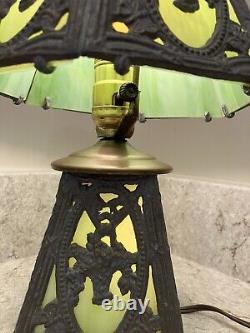 Antique Art Nouveau Victorian Slag Glass Cast Metal Boudoir Lamp