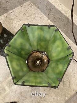 Antique Art Nouveau Victorian Slag Glass Cast Metal Boudoir Lamp