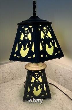 Antique Art Nouveau Victorian Slag Glass Cast Metal Boudoir Lamp