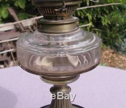 Antique Art nouveau Original Brass Cut Glass Bowl Oil Lamp Chimney Globe Shade