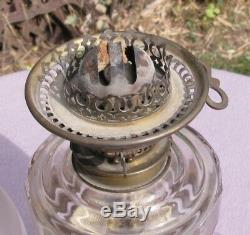 Antique Art nouveau Original Brass Cut Glass Bowl Oil Lamp Chimney Globe Shade