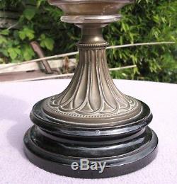 Antique Art nouveau Original Brass Cut Glass Bowl Oil Lamp Chimney Globe Shade