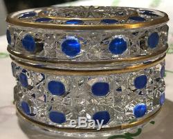 Antique BACCARAT Diamants Pierreries Hobnail Blue 2X3 SMALL JAR 1800s