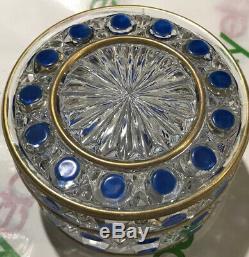 Antique BACCARAT Diamants Pierreries Hobnail Blue 2X3 SMALL JAR 1800s