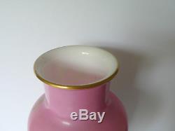 Antique BACCARAT Floral & Bird French Pink Opaline Glass Vase Gold Gilded
