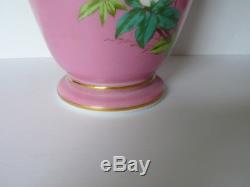 Antique BACCARAT Floral & Bird French Pink Opaline Glass Vase Gold Gilded