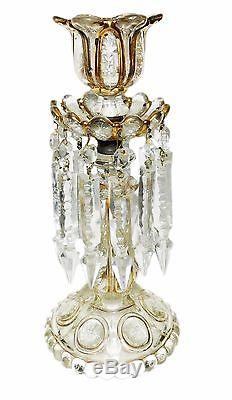 Antique BACCARAT Gilded & Hand-Painted Crystal Luster Candlestick Holder
