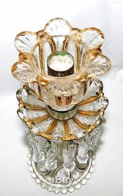 Antique BACCARAT Gilded & Hand-Painted Crystal Luster Candlestick Holder