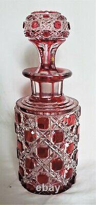 Antique Baccarat Red Cut to Clear Large Crystal Perfume Bottle withStopper