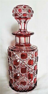 Antique Baccarat Red Cut to Clear Large Crystal Perfume Bottle withStopper