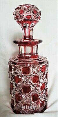 Antique Baccarat Red Cut to Clear Large Crystal Perfume Bottle withStopper