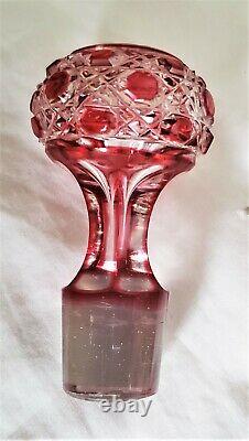 Antique Baccarat Red Cut to Clear Large Crystal Perfume Bottle withStopper